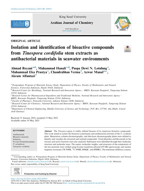 Pdf Isolation And Identification Of Bioactive Compounds From