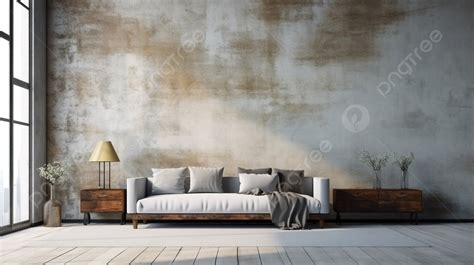 Contemporary Loft Living Room Mockup With Concrete Wall Pattern