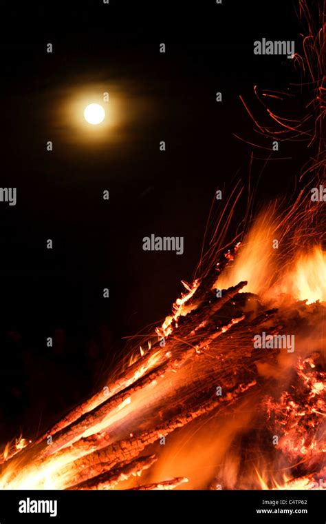 Full Moon and Fire Stock Photo - Alamy