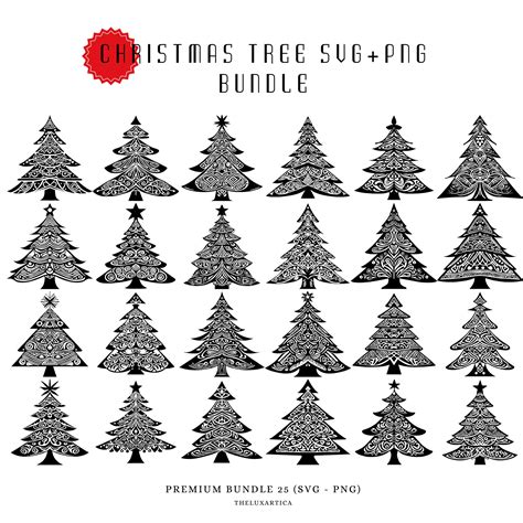 25 Boho Christmas Tree Silhouette SVG Bundle Perfect For Cricut And