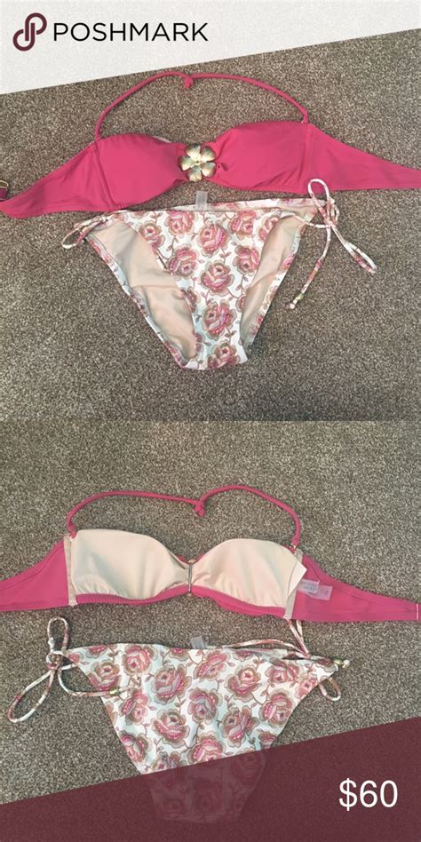 Victoria’s Secret Bathing Suit Flower Pattern Bathing Suit Top And Bottoms Are Size Small Pink