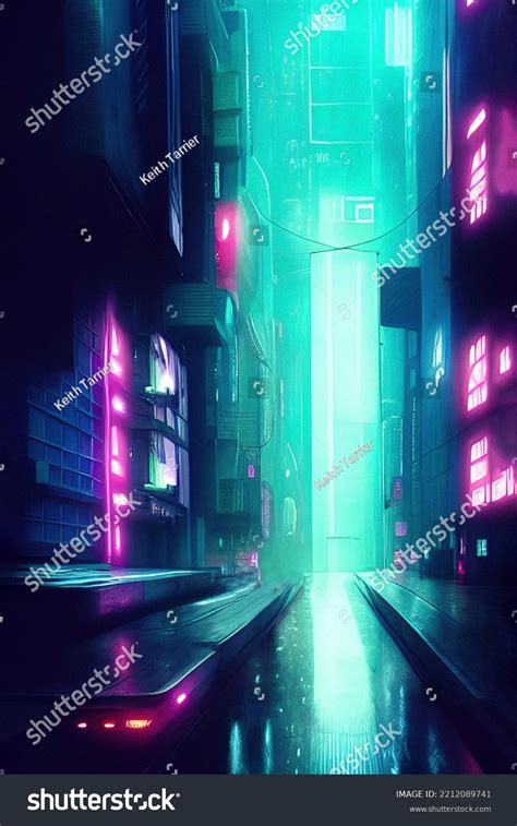 Cyberpunk City Rain Birght Neon Lights Stock Illustration 2212089741 ...