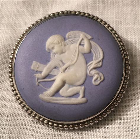 Cameo Cupid Wedgwood Blue Sterling Silver Brooch Vict… Gem