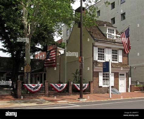 Flags Adorn The Betsy Ross House On Arch Street In Philadelphia