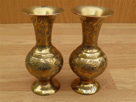 Brass Vases With Etched Floral Decoration Made In India Etsy