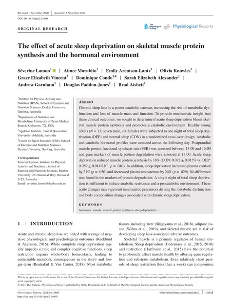 PDF The Effect Of Acute Sleep Deprivation On Skeletal Muscle Protein