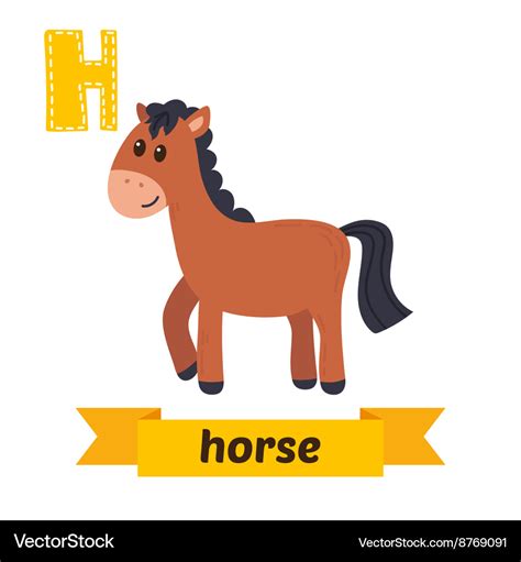 Horse H Letter Cute Children Animal Alphabet Vector Image