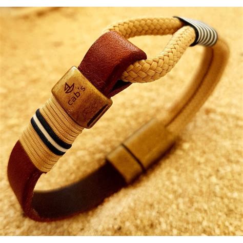 Pulsera Marina Beach Sport Sail Con Cuero Cabo Beige Y Bandera Navy Y