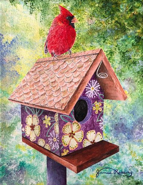 Cardinal On A Birdhouse – James Redding Studio