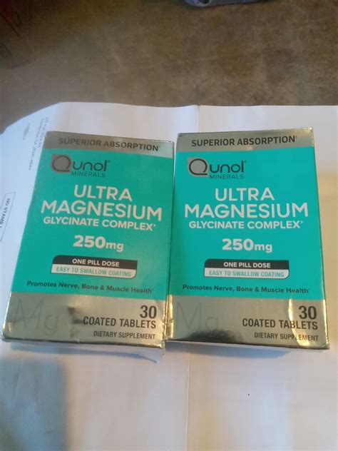 2x Qunol Magnesium Glycinate Complex 250mg 30 Coated X2 60ct Exp 02 2026 Ebay