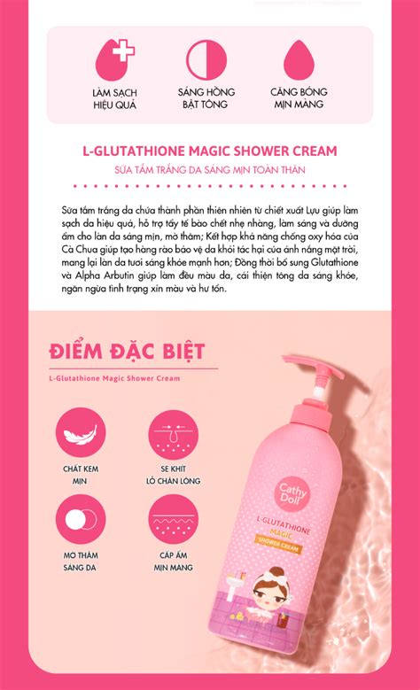 Sữa Tắm Trắng Da Cathy Doll L Glutathione Magic Shower Cream 500ml