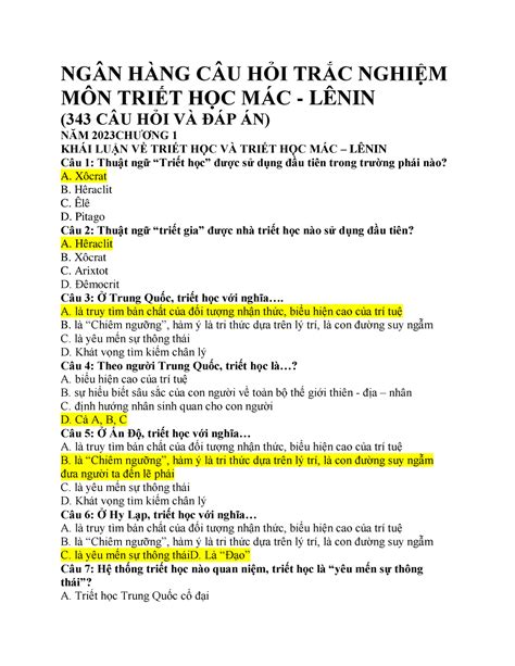 TRAC Nghiem Triet TN Triết NGÂN HÀNG CÂU HỎI TRẮC NGHIỆM MÔN TRIẾT