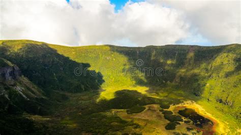 Aerial View To Caldeira Do Faial Faial Island Azores Portugal Stock