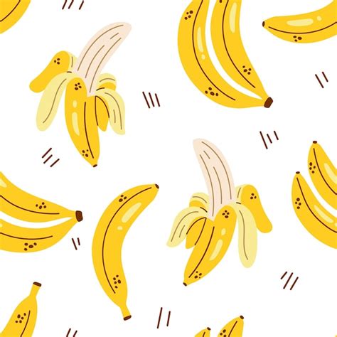 Premium Vector Cute Pattern With Yellow Bananas On White Background