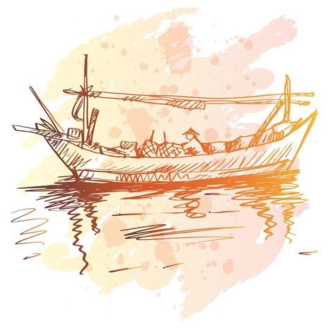 Premium Vector | Sketch drawing fisherman boat fishing