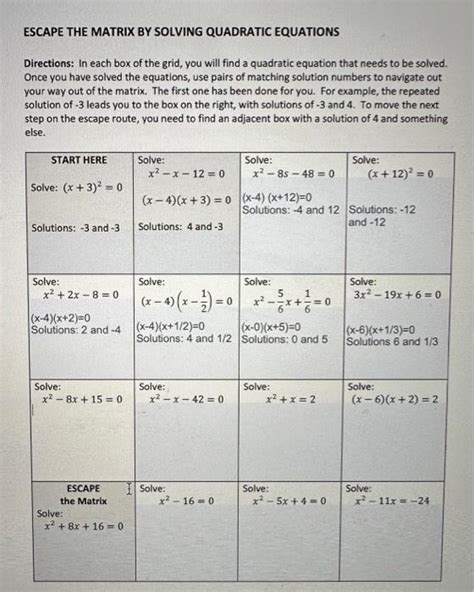 Solved ESCAPE THE MATRIX BY SOLVING QUADRATIC EQUATIONS Chegg