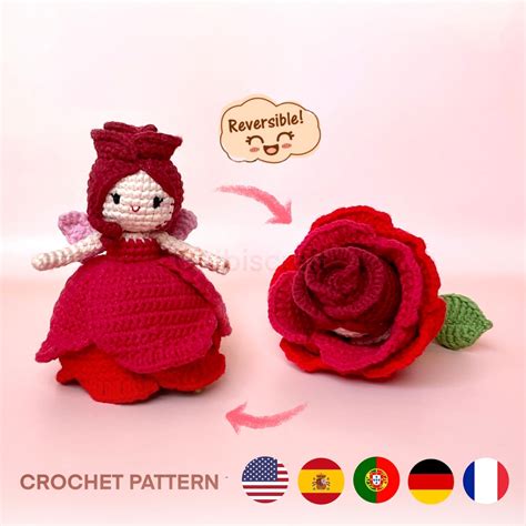 Reversible Rose Fairy Amigurumi Pattern Flower Crochet Etsy