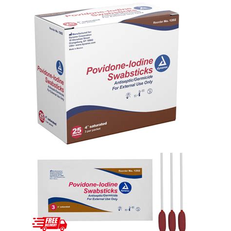 Dynarex Povidone Iodine Prep Swabsticks 1202 3 Saturated Box Of 25