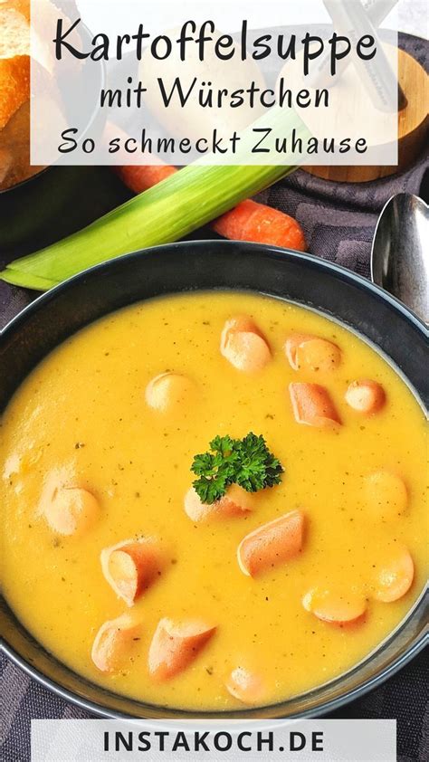 Cremig deftige Kartoffelsuppe mit Gemüse und Würstchen ist ein