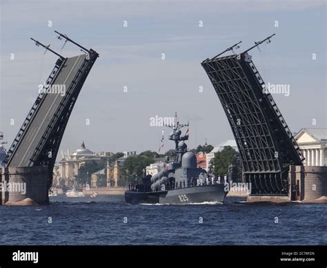 Many maritime ships went through opened bridges in St Petersburg for ...