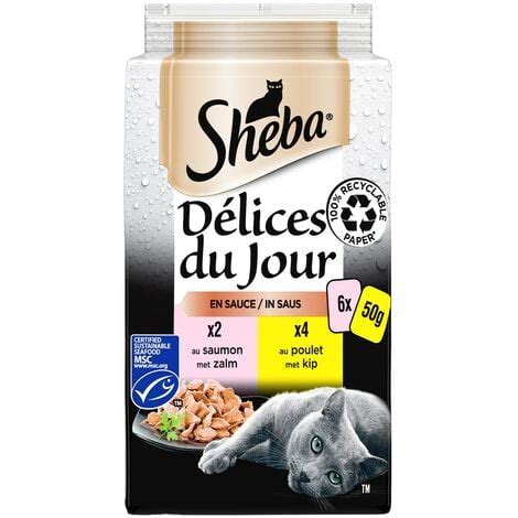 SHEBA Délices du Jour 72 Sachets poulet saumon en sauce pour chat 50g