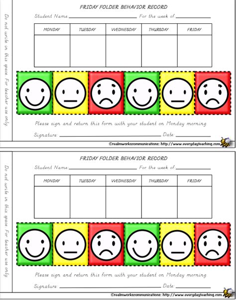 Smiley Face Behavior Charts For Weekly The Classroom Flyer Teaching