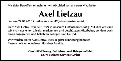 Traueranzeigen Von Axel Lietzau Trauer Anzeigen De