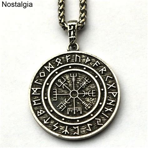 Nostalgia Viking Runes Jewelry Amulet Vegvisir Compass Pendant Necklace