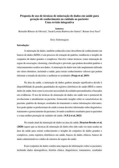 PDF Proposta de uso de técnicas de mineração de dados em saúde para