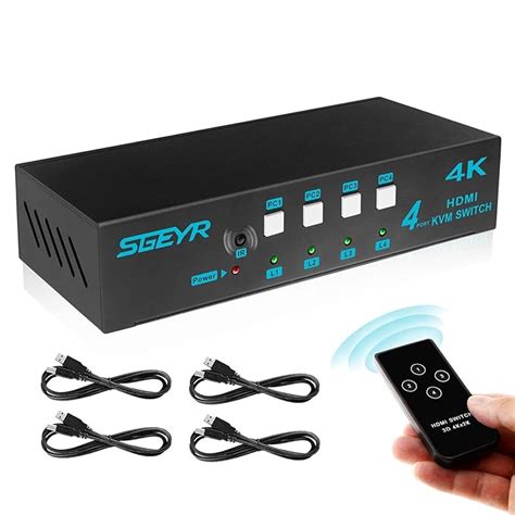 Sgeyr 4k 4 Port Hdmi Kvm Switch 4x1 Ultra Hd Ir Usb Uk