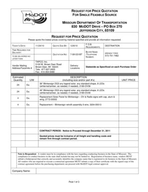 Fillable Online Modot REQUEST FOR PRICE QUOTATION FOR SINGLE FEASIBLE