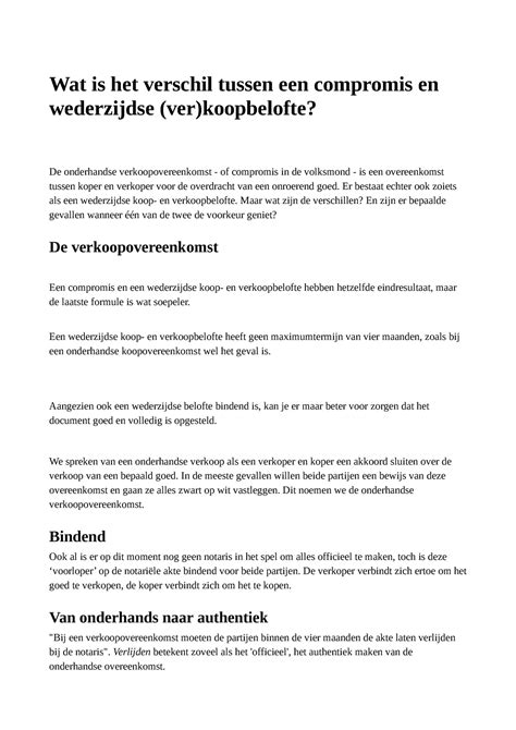 1 Wederzijdse Koopbelofte Compromis Wat Is Het Verschil Tussen Een