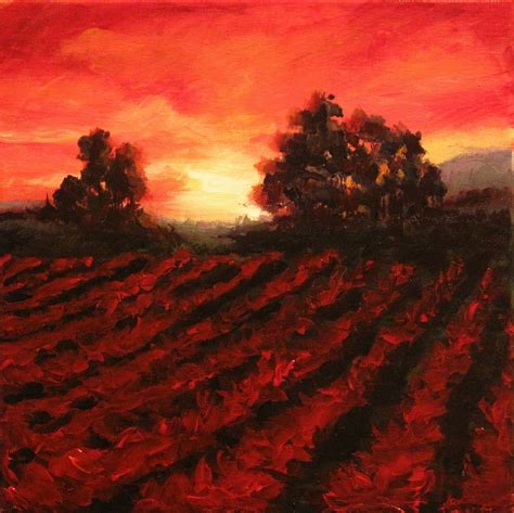 hilary paints!: Red Vineyard painting by artist Hilary Clement.