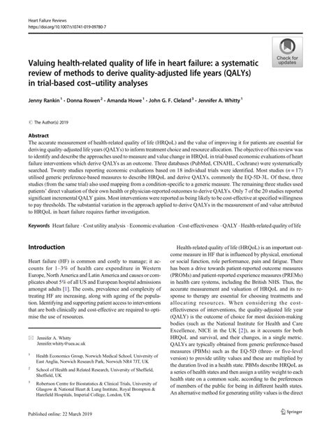 Pdf Valuing Health Related Quality Of Life In Heart Failure A