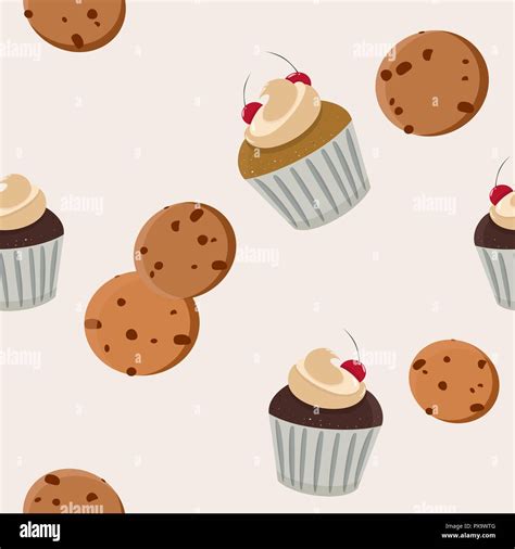 Cookies And Cupcake Vector Seamless Pattern Muffin Seamless Background