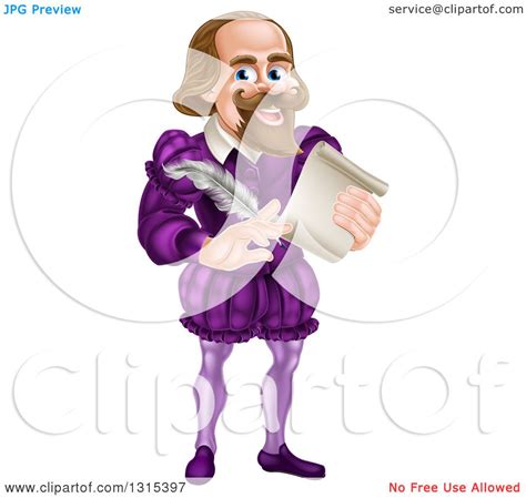 Clipart Of A Cartoon Full Length Happy William Shakespeare Holding A