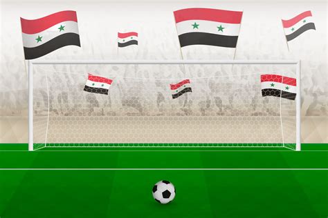 Syria football team fans with flags of Syria cheering on stadium ...