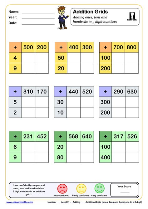 Addition Grids Worksheet Adding Ones Tens And Hundreds To Digit