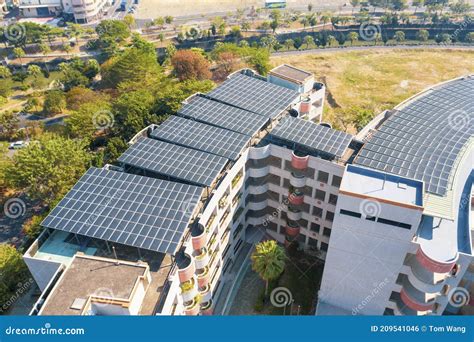 Aerial View Of Solar Panels On Rooftop Stock Photo Image Of Modern