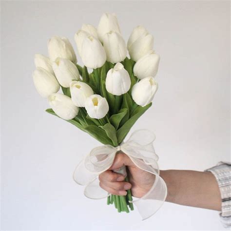 White Tulip Bridal Bouquet Romantic Bridesmaid Bouquets Bridal