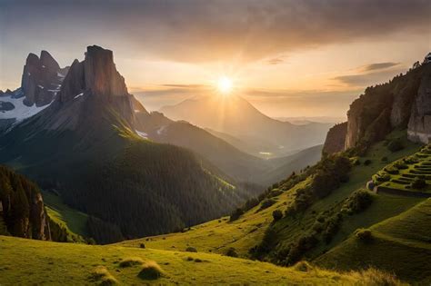 Nascer do sol sobre as montanhas um pôr do sol Foto Premium