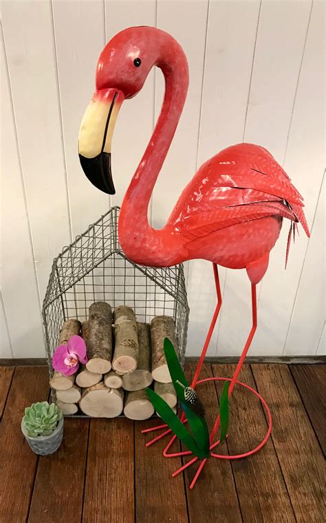 Flamingo garden ornament statue Metal Outdoor Art or Indoor | Etsy