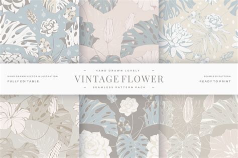 hand drawn lovely vintage flower seamless pattern pack 20528288 Vector ...