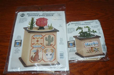 Lot Of 2 NMI Decorative Container Counted Cross Stitch Kits Herbs