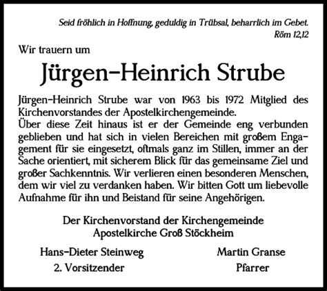 Traueranzeigen Von J Rgen Heinrich Strube Trauer De