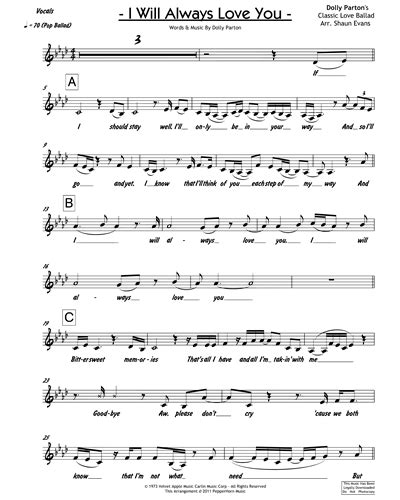 I Will Always Love You 2 Horns Tenor Saxophone Sheet Music By Dolly