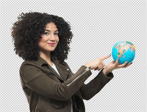 Premium Psd Young Woman Holding A Globe Earth