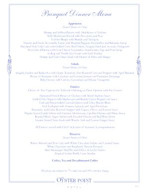 Fillable Online Banquet Dinner Menu Fax Email Print Pdffiller