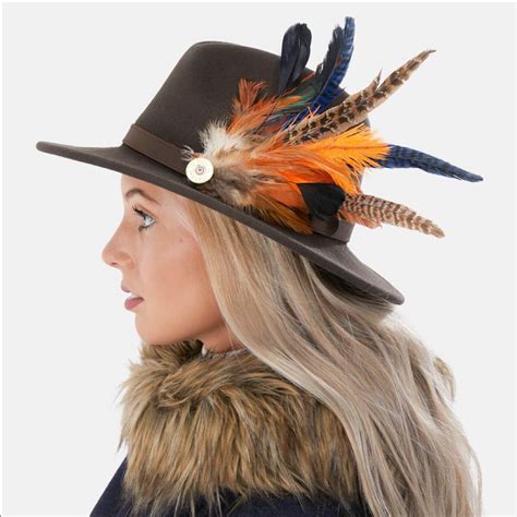 Lucy Brown Fedora Hat With Feathers Grace And Dotty