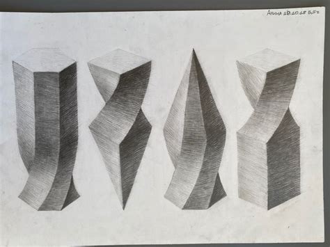 Three Pencil Drawings Of Different Shapes And Sizes